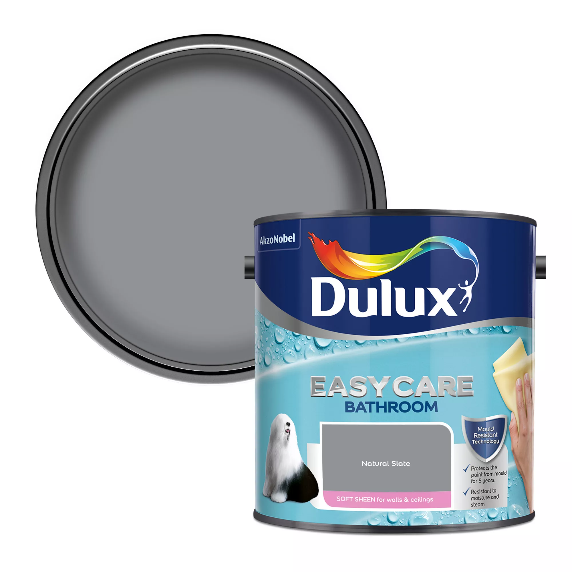 Dulux Easycare Bathroom Natural Slate Soft Sheen Wall Paint, 2.5L 3 Dulux Easycare Bathroom Natural Slate Soft Sheen Wall Paint, 2.5L