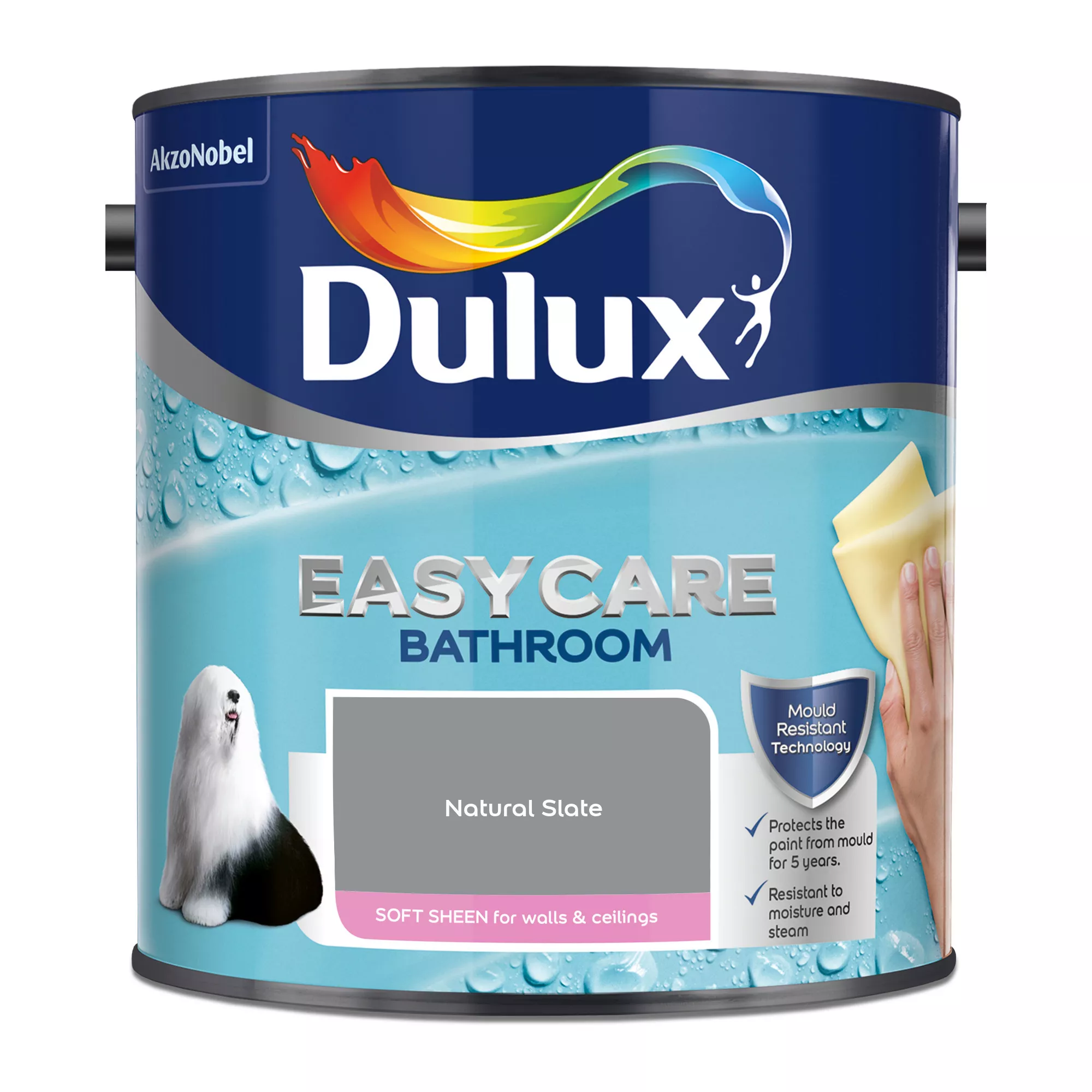 Dulux Easycare Bathroom Natural Slate Soft Sheen Wall Paint, 2.5L 4 Dulux Easycare Bathroom Natural Slate Soft Sheen Wall Paint, 2.5L - Image 2