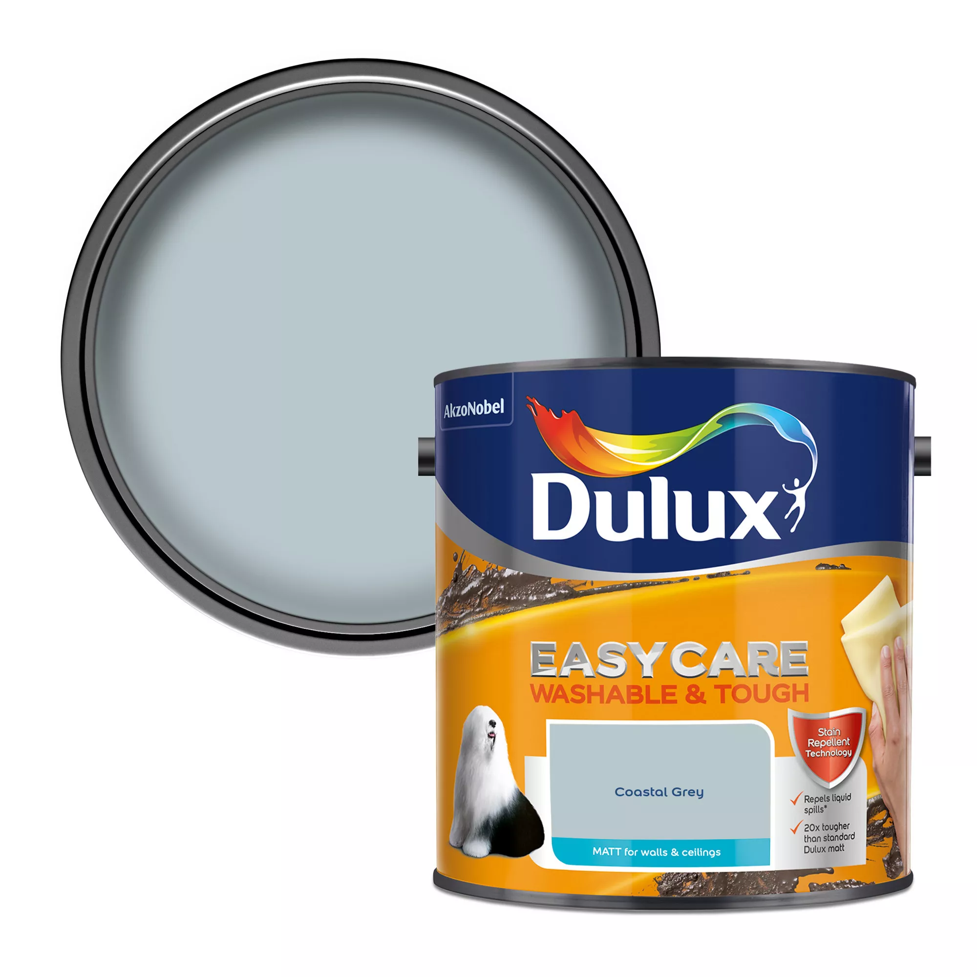 Dulux Easycare Washable & Tough Coastal Grey Matt Wall Paint, 2.5L 3 Dulux Easycare Washable & Tough Coastal Grey Matt Wall Paint, 2.5L