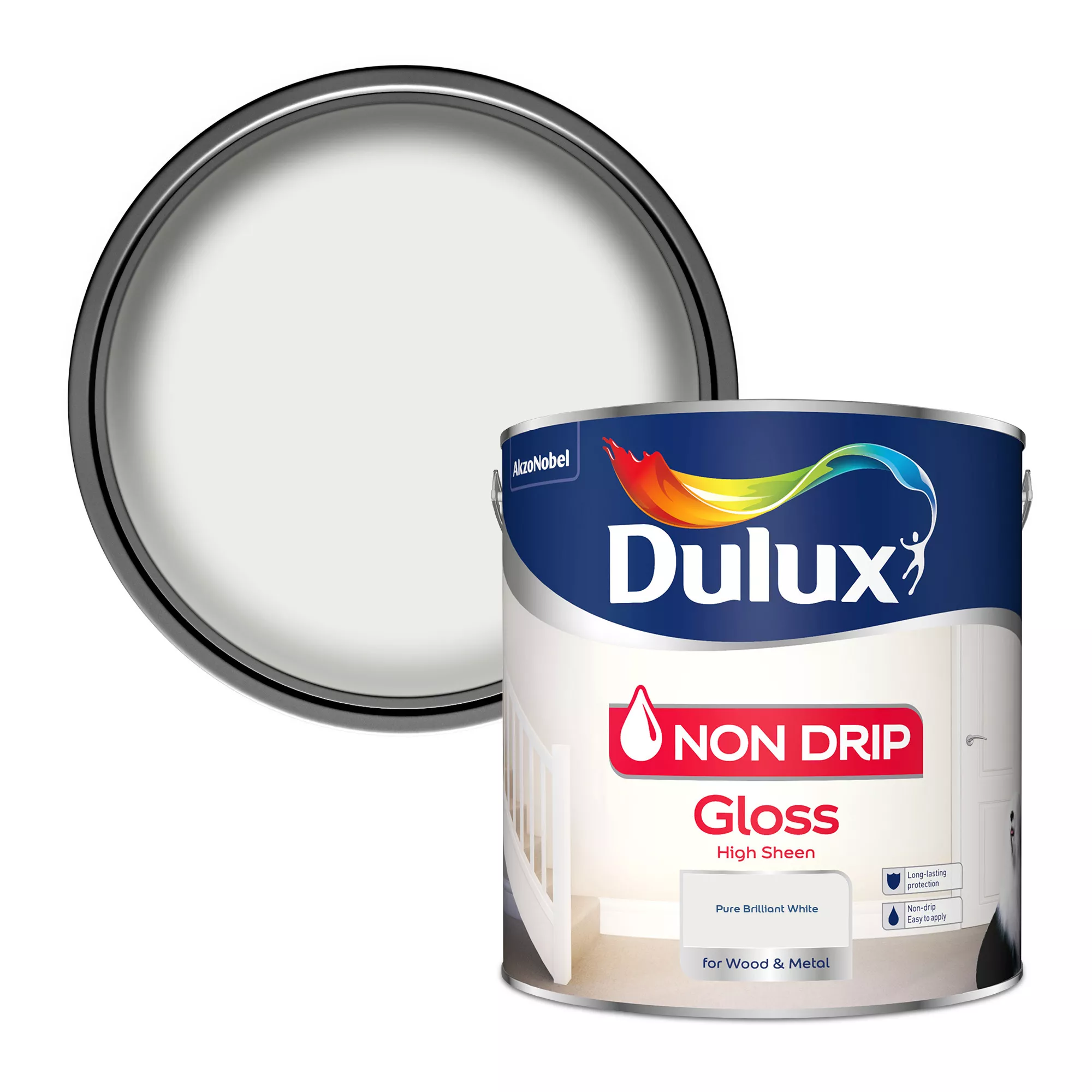 Dulux Non-drip Pure Brilliant White High Gloss Trim Paint, 2.5L 3 Dulux Non-drip Pure Brilliant White High Gloss Trim Paint, 2.5L