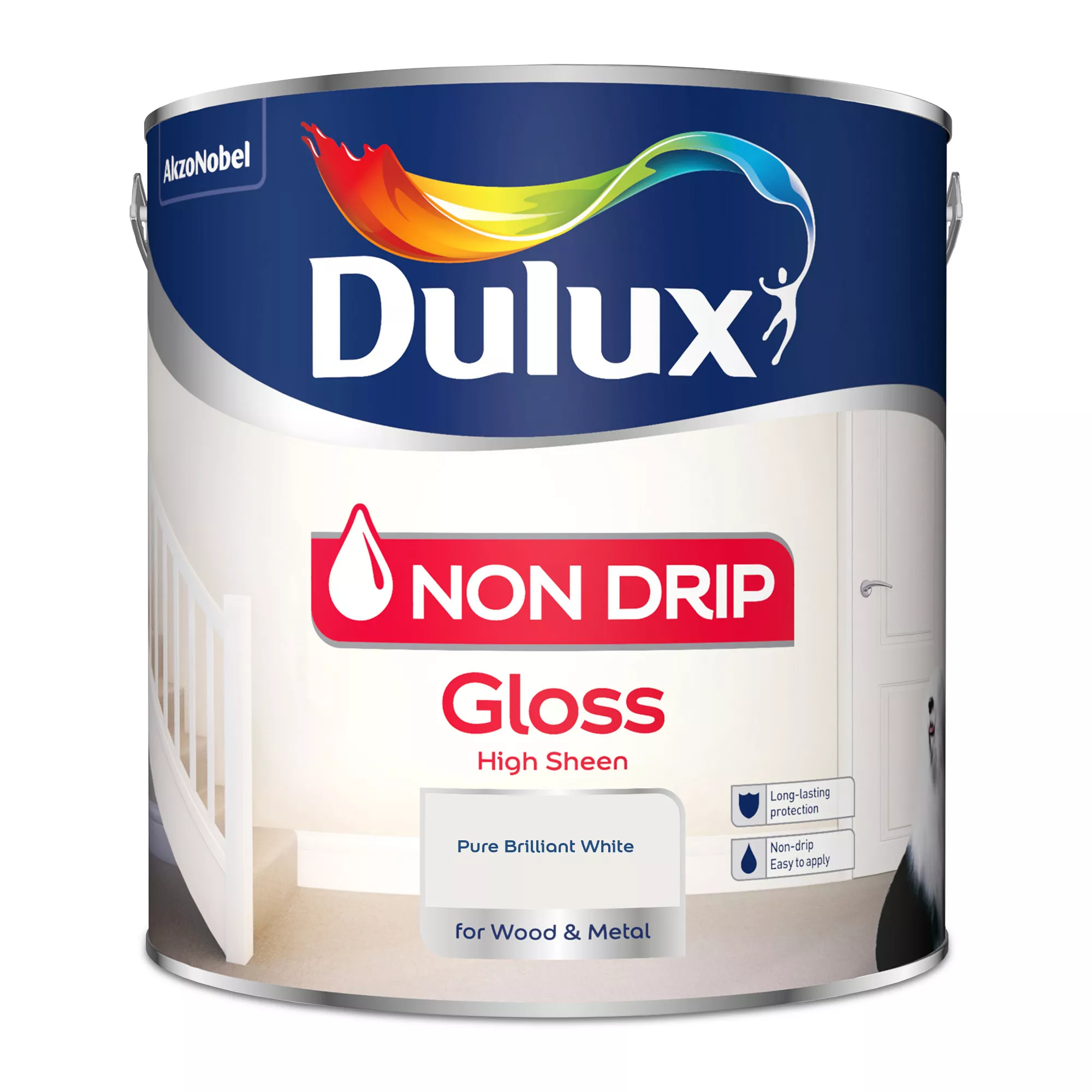 Dulux Non-drip Pure Brilliant White High Gloss Trim Paint, 2.5L 4 Dulux Non-drip Pure Brilliant White High Gloss Trim Paint, 2.5L - Image 2