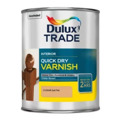 Dulux Trade Clear Satin Wood Varnish, 1L -Garden - Landscaping Store dulux trade clear satin wood varnish 1l5010212475676 08c bq