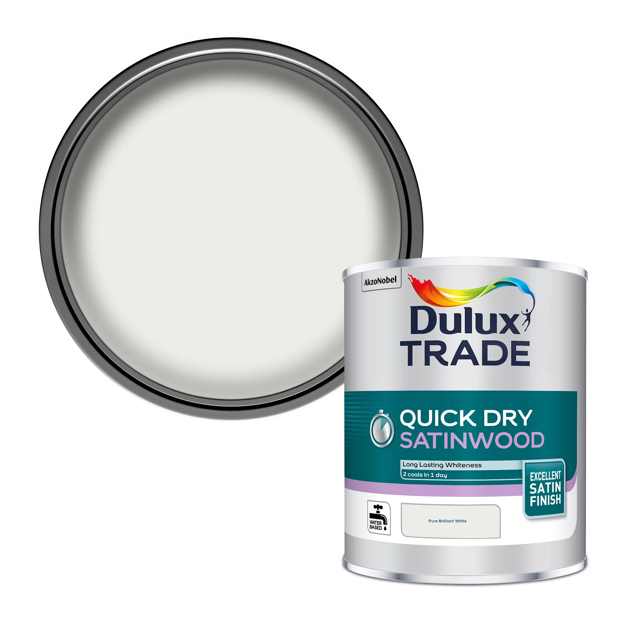 Dulux Trade Quickdry Pure Brilliant White Satinwood Metal & Wood Paint, 1L 3 Dulux Trade Quickdry Pure Brilliant White Satinwood Metal & Wood Paint, 1L