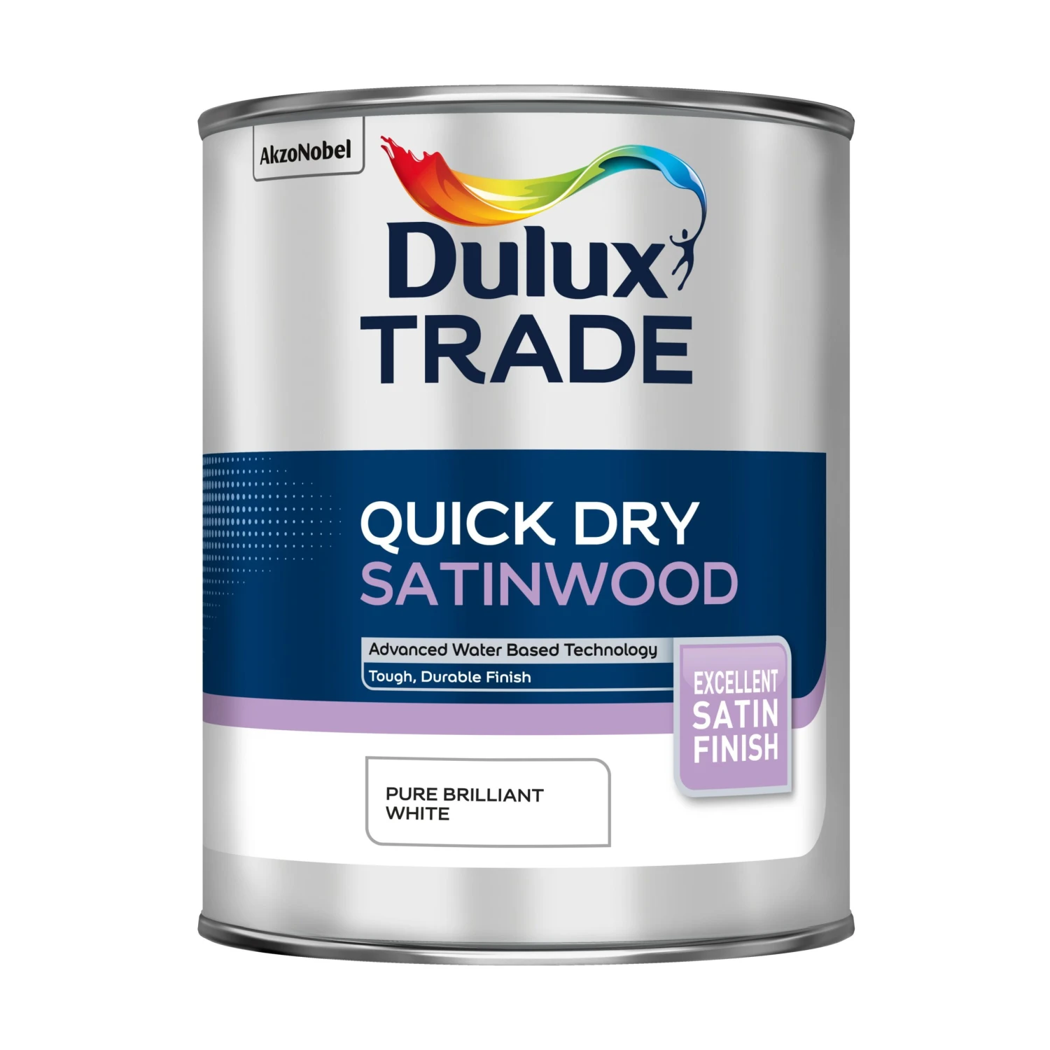 Dulux Trade Quickdry Pure Brilliant White Satinwood Metal & Wood Paint, 1L 4 Dulux Trade Quickdry Pure Brilliant White Satinwood Metal & Wood Paint, 1L - Image 2