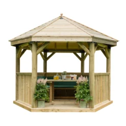Forest Garden Furnished Hexagonal Gazebo, (W)3.78m (D)3.27m -Garden - Landscaping Store forest garden furnished hexagonal gazebo w 3 78m d 3 27m5013053172469 02c bq