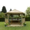 Forest Garden Furnished Timber Roof Hexagonal Gazebo, (W)4900mm (D)4240mm (Green Cushion Included) -Garden - Landscaping Store forest garden furnished timber roof hexagonal gazebo w 4900mm d 4240mm green cushion included 5013053172643 01i