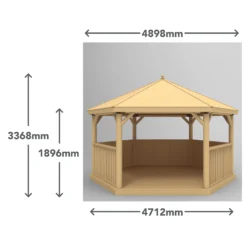Forest Garden Furnished Timber Roof Hexagonal Gazebo, (W)4900mm (D)4240mm (Green Cushion Included) -Garden - Landscaping Store forest garden furnished timber roof hexagonal gazebo w 4900mm d 4240mm green cushion included 5013053172643 01t