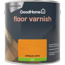 GoodHome Antique Pine Satin Floor Wood Varnish, 2.5L -Garden - Landscaping Store goodhome antique pine satin floor wood varnish 2 5l5059340486994 02c