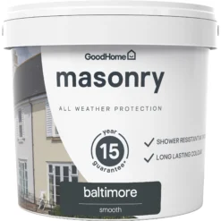 GoodHome Baltimore Smooth Matt Masonry Paint, 5L Tin -Garden - Landscaping Store goodhome baltimore smooth matt masonry paint 5l tin5059340295978 02c