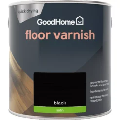 GoodHome Black Satin Floor Wood Varnish, 2.5L -Garden - Landscaping Store goodhome black satin floor wood varnish 2 5l5059340487021 02c
