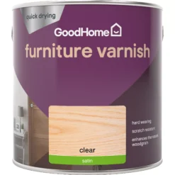 GoodHome Clear Satin Multi-surface Furniture Wood Varnish, 2.5L -Garden - Landscaping Store goodhome clear satin multi surface furniture wood varnish 2 5l5059340486604 02c
