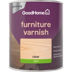 GoodHome Clear Satin Multi-surface Furniture Wood Varnish, 750ml -Garden - Landscaping Store goodhome clear satin multi surface furniture wood varnish 750ml5059340486789 02c