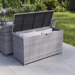 GoodHome Hamilton Steeple Grey Rattan Effect Storage Box (W) 180cm X (D) 65cm 23 GoodHome Hamilton Steeple Grey Rattan Effect Storage Box (W) 180cm X (D) 65cm -Garden - Landscaping Store goodhome hamilton steeple grey rattan effect storage box w 180cm x d 65cm5059340677415 02i