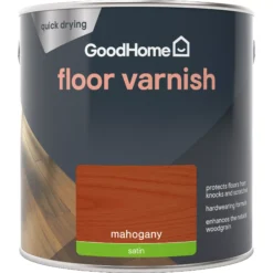 GoodHome Mahogany Satin Floor Wood Varnish, 2.5L -Garden - Landscaping Store goodhome mahogany satin floor wood varnish 2 5l5059340487007 02c