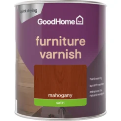 GoodHome Mahogany Satin Multi-surface Furniture Wood Varnish, 750ml -Garden - Landscaping Store goodhome mahogany satin multi surface furniture wood varnish 750ml5059340486833 02c