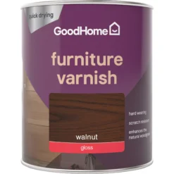 GoodHome Walnut Gloss Multi-surface Furniture Wood Varnish, 750ml -Garden - Landscaping Store goodhome walnut gloss multi surface furniture wood varnish 750ml5059340486895 02c