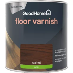 GoodHome Walnut Satin Floor Wood Varnish, 2.5L -Garden - Landscaping Store goodhome walnut satin floor wood varnish 2 5l5059340486987 02c
