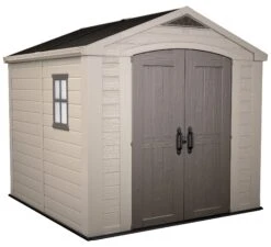 Keter Factor 8x8 Apex Beige Plastic Shed With Floor -Garden - Landscaping Store keter factor 8x8 apex beige plastic shed with floor7290103664954 01bq