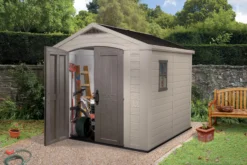 Keter Factor 8x8 Apex Beige Plastic Shed With Floor -Garden - Landscaping Store keter factor 8x8 apex beige plastic shed with floor7290103664954 01i