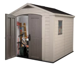 Keter Factor 8x8 Apex Beige Plastic Shed With Floor -Garden - Landscaping Store keter factor 8x8 apex beige plastic shed with floor7290103664954 22c