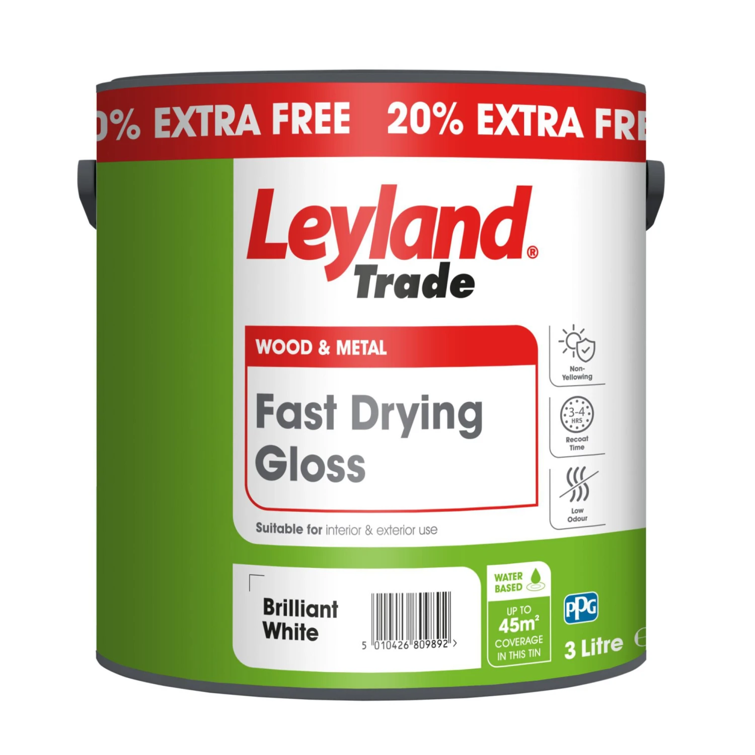 Leyland Trade Fast Drying Brilliant White Gloss Metal & Wood Paint, 3L 3 Leyland Trade Fast Drying Brilliant White Gloss Metal & Wood Paint, 3L