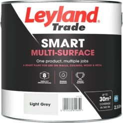 Leyland Trade Smart Light Grey Mid Sheen Multi-surface Paint, 2.5L -Garden - Landscaping Store leyland trade smart light grey mid sheen multi surface paint 2 5l5010426814650 02c bq