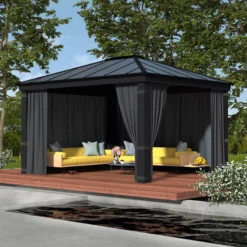 Palram - Canopia Dallas Grey Polyester (PES) Gazebo Curtain, Pack Of 4 (L)2120mm (W)4090mm -Garden - Landscaping Store palram canopia dallas grey polyester pes gazebo curtain pack of 4 l 2120mm w 4090mm7290108602678 01i