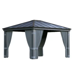Palram - Canopia Dallas Grey Polyester (PES) Gazebo Curtain, Pack Of 4 (L)2120mm (W)4090mm -Garden - Landscaping Store palram canopia dallas grey polyester pes gazebo curtain pack of 4 l 2120mm w 4090mm7290108602678 02c