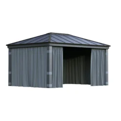 Palram - Canopia Dallas Grey Polyester (PES) Gazebo Curtain, Pack Of 4 (L)2120mm (W)4400mm -Garden - Landscaping Store palram canopia dallas grey polyester pes gazebo curtain pack of 4 l 2120mm w 4400mm7290108602692 01c