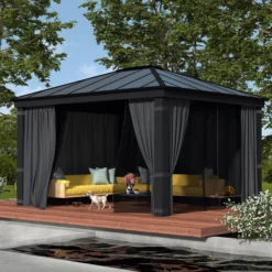Palram - Canopia Dallas Grey Rectangular Gazebo, (W)4.26m (D)3.64m - Assembly Required -Garden - Landscaping Store palram canopia dallas grey rectangular gazebo w 4 26m d 3 64m assembly required7290108601459 02i bq