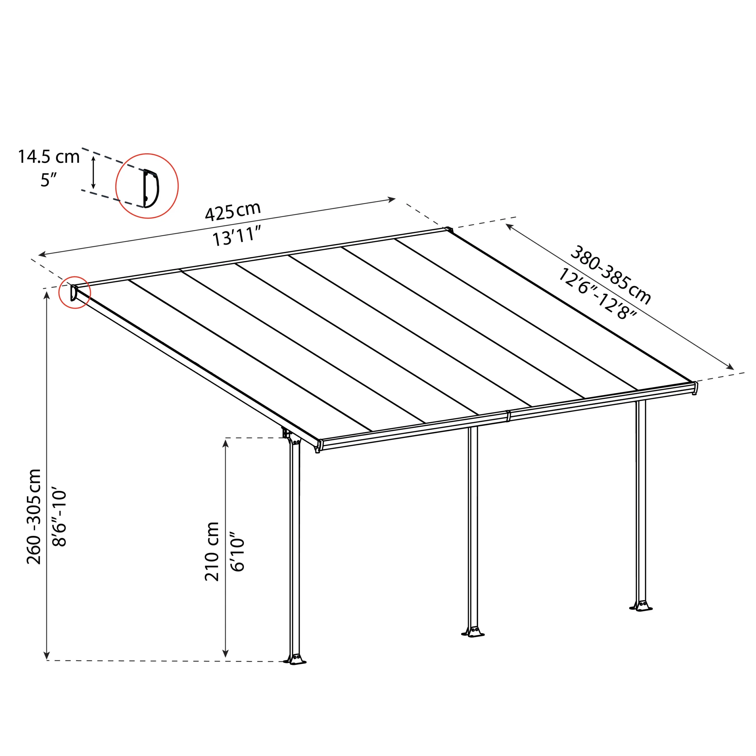 Palram - Canopia Feria Grey Non-retractable Awning, (L)4.25m (H)3.05m (W)3.85m 9 Palram - Canopia Feria Grey Non-retractable Awning, (L)4.25m (H)3.05m (W)3.85m - Image 7