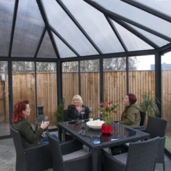 Palram - Canopia Garda Grey Hexagonal Gazebo, (W)5.17m (D)5.95m - Assembly Required -Garden - Landscaping Store palram canopia garda grey hexagonal gazebo w 5 17m d 5 95m assembly required7290108137040 03i bq