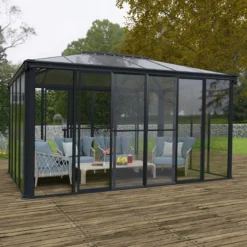Palram - Canopia Ledro Grey Rectangular Gazebo, (W)4.3m (D)2.96m - Assembly Required -Garden - Landscaping Store palram canopia ledro grey rectangular gazebo w 4 3m d 2 96m assembly required7290108139648 01i bq