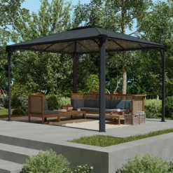 Palram - Canopia Martinique Grey Rectangular Gazebo, (W)3.6m (D)2.96m - Assembly Required -Garden - Landscaping Store palram canopia martinique grey rectangular gazebo w 3 6m d 2 96m assembly required7290108137910 02i bq