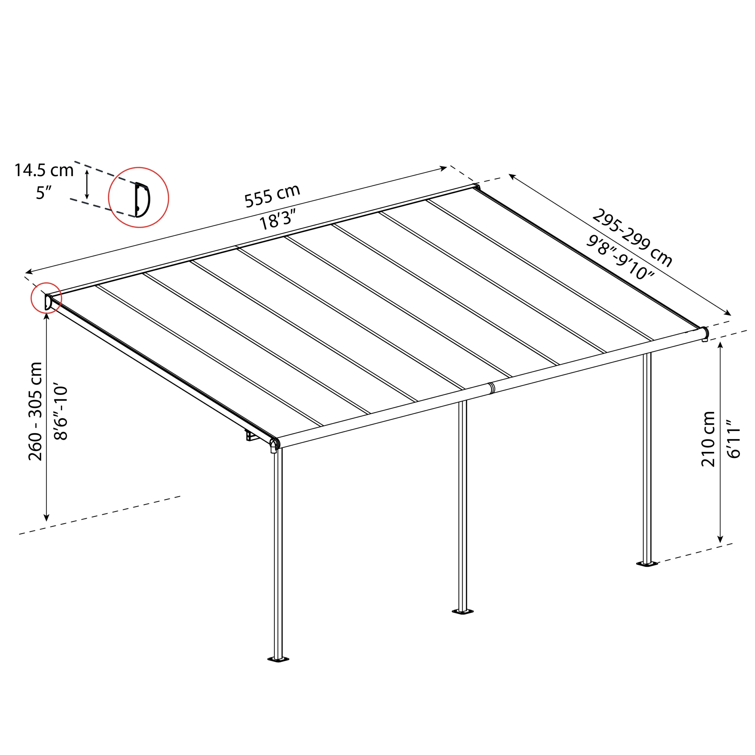Palram - Canopia Sierra White Non-retractable Awning, (L)5.55m (H)3.05m (W)2.99m 10 Palram - Canopia Sierra White Non-retractable Awning, (L)5.55m (H)3.05m (W)2.99m - Image 8