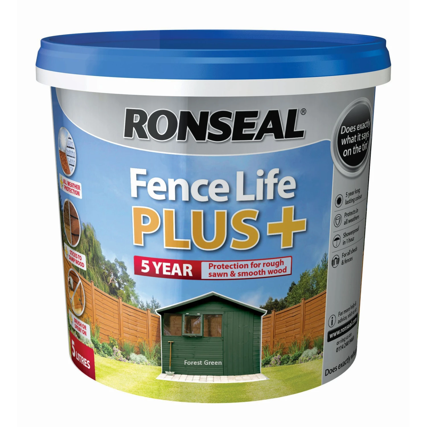 Ronseal Fence Life Plus Forest Green Matt Fence & Shed Treatment, 5L 3 Ronseal Fence Life Plus Forest Green Matt Fence & Shed Treatment, 5L