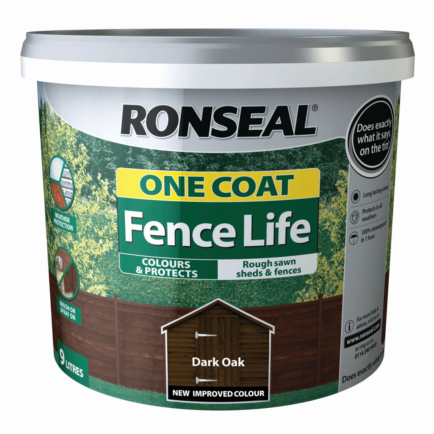 Ronseal One Coat Fence Life Dark Oak Matt Fence & Shed Treatment, 9L 3 Ronseal One Coat Fence Life Dark Oak Matt Fence & Shed Treatment, 9L