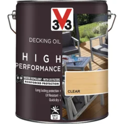 V33 High Performance Clear UV Resistant Decking Wood Oil, 5L -Garden - Landscaping Store v33 high performance clear uv resistant decking wood oil 5l3153895163057 03c