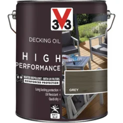 V33 High Performance Grey UV Resistant Decking Wood Oil, 5L -Garden - Landscaping Store v33 high performance grey uv resistant decking wood oil 5l3153895164436 03c