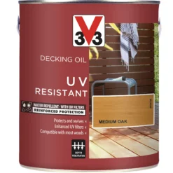 V33 Medium Oak UV Resistant Decking Wood Oil, 2.5L -Garden - Landscaping Store v33 medium oak uv resistant decking wood oil 2 5l3153895163071 08c bq