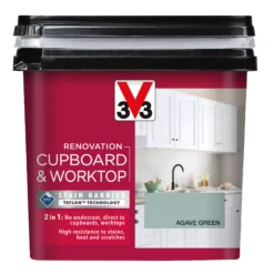 V33 Renovation Agave Green Satinwood Cupboard & Cabinet Paint, 750ml -Garden - Landscaping Store v33 renovation agave green satinwood cupboard cabinet paint 750ml3153895181020 08c bq