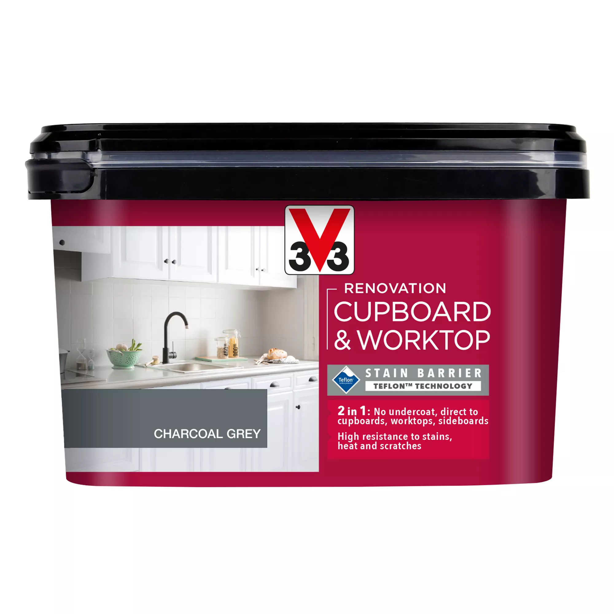 V33 Renovation Charcoal Grey Satinwood Cupboard & Cabinet Paint, 2L 4 V33 Renovation Charcoal Grey Satinwood Cupboard & Cabinet Paint, 2L - Image 2