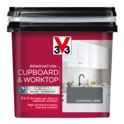 V33 Renovation Charcoal Grey Satinwood Cupboard & Cabinet Paint, 750ml 6 V33 Renovation Charcoal Grey Satinwood Cupboard & Cabinet Paint, 750ml -Garden - Landscaping Store v33 renovation charcoal grey satinwood cupboard cabinet paint 750ml3153895180993 08c bq