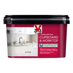 V33 Renovation Cotton Satinwood Cupboard & Cabinet Paint, 2L -Garden - Landscaping Store v33 renovation cotton satinwood cupboard cabinet paint 2l3153895181082 08c bq