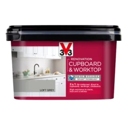 V33 Renovation Loft Grey Satinwood Cupboard & Cabinet Paint, 2L 6 V33 Renovation Loft Grey Satinwood Cupboard & Cabinet Paint, 2L -Garden - Landscaping Store v33 renovation loft grey satinwood cupboard cabinet paint 2l3153895181068 08c bq