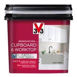 V33 Renovation Loft Grey Satinwood Cupboard & Cabinet Paint, 750ml -Garden - Landscaping Store v33 renovation loft grey satinwood cupboard cabinet paint 750ml3153895180962 08c bq