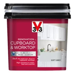 V33 Renovation Soft Grey Satinwood Cupboard & Cabinet Paint, 750ml -Garden - Landscaping Store v33 renovation soft grey satinwood cupboard cabinet paint 750ml3153895180979 08c bq