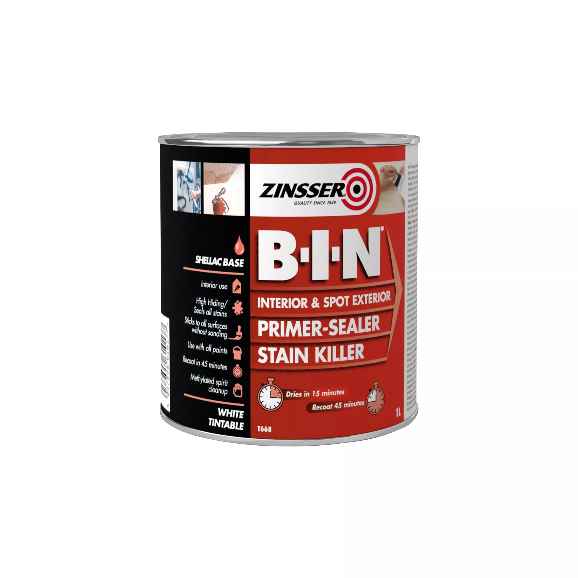 Zinsser B-I-N White Multi-surface Matt Primer, 1L 3 Zinsser B-I-N White Multi-surface Matt Primer, 1L