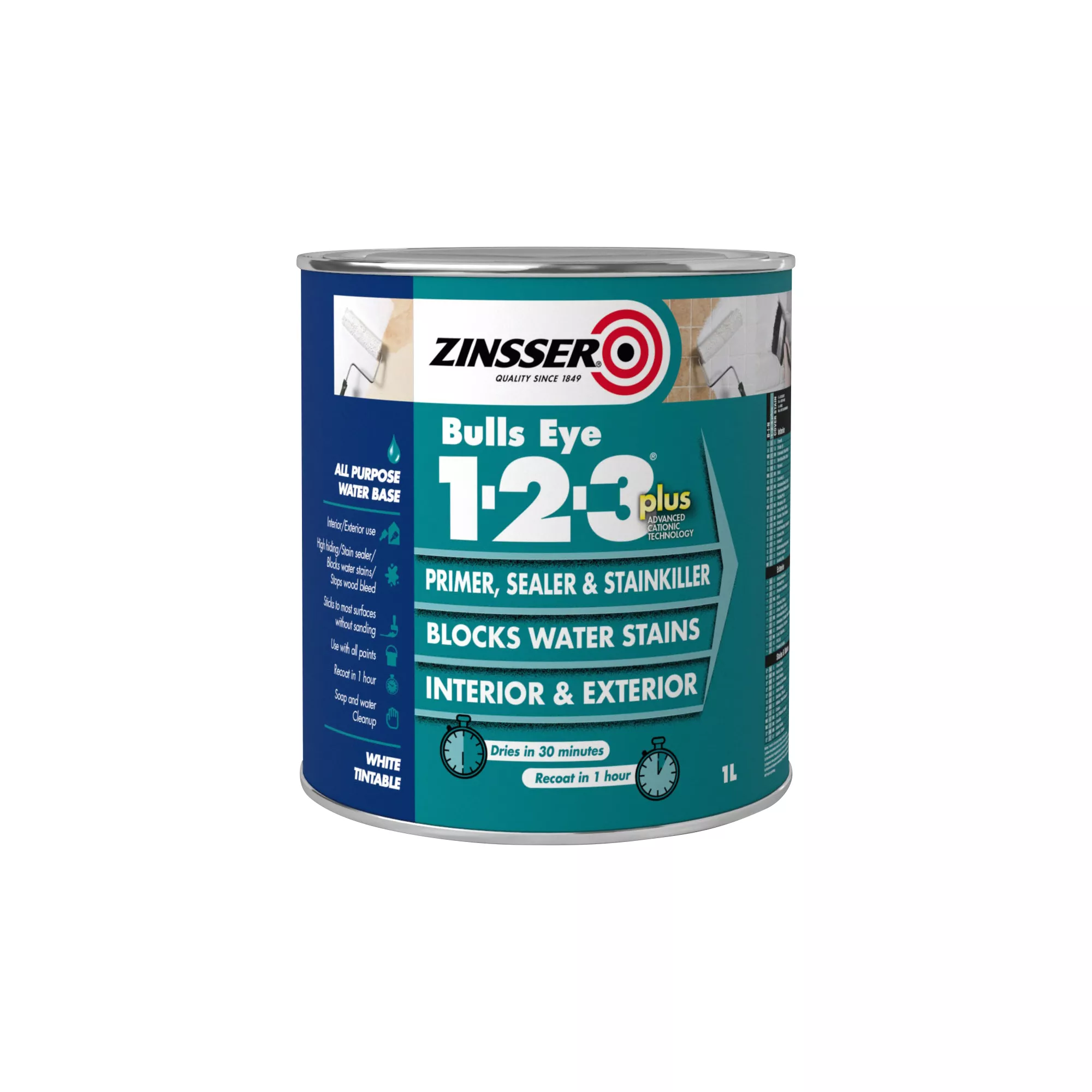 Zinsser Bulls Eye 1-2-3 White Multi-surface Primer, Sealant & Stain Block, 1L 3 Zinsser Bulls Eye 1-2-3 White Multi-surface Primer, Sealant & Stain Block, 1L