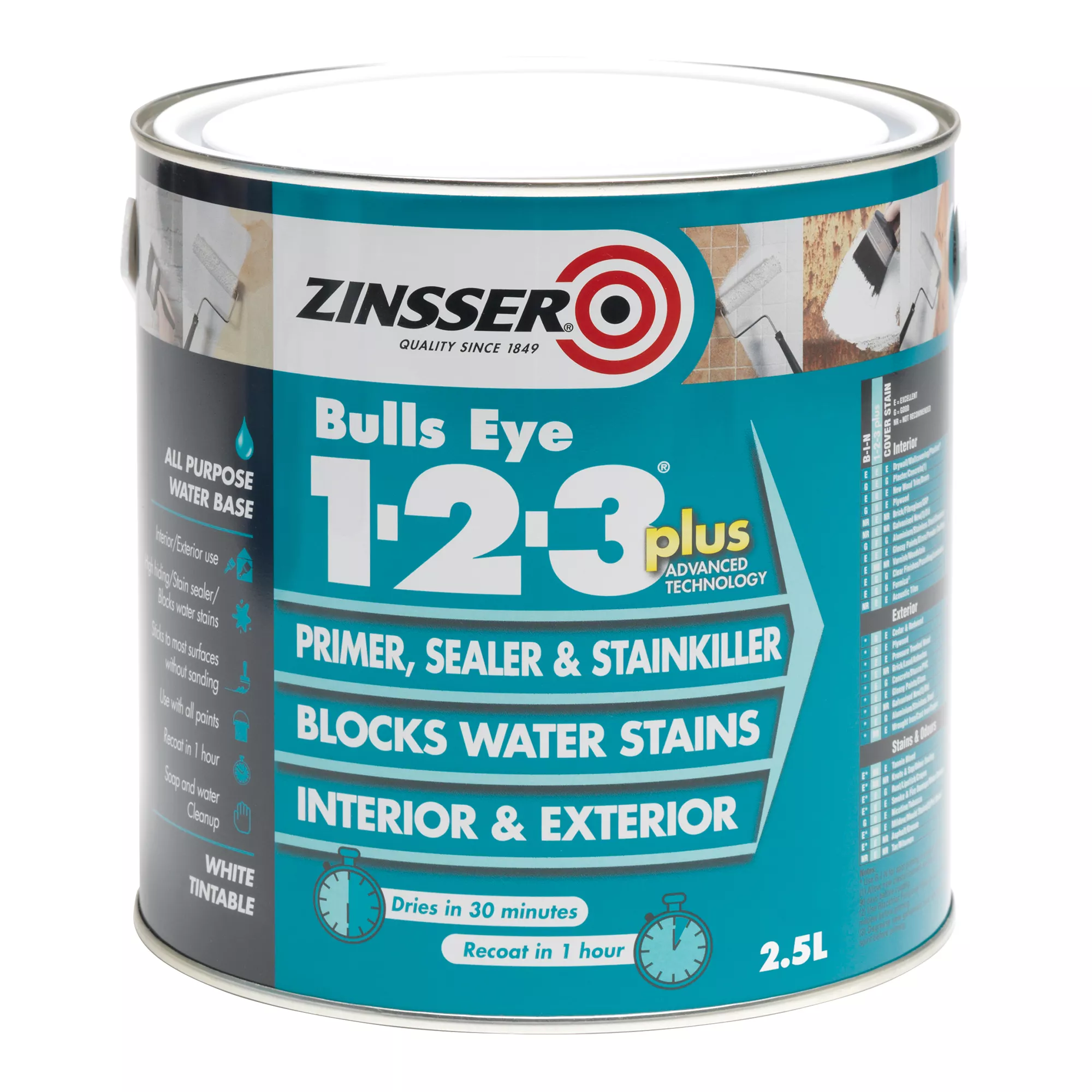 Zinsser Bulls Eye 1-2-3 White Multi-surface Primer, Sealant & Stain Block, 2.5L 3 Zinsser Bulls Eye 1-2-3 White Multi-surface Primer, Sealant & Stain Block, 2.5L